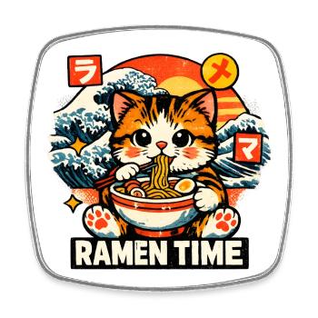 Chats Ramen Nouilles Anime japonais Manga Kawaii - Magnet carré - blanc - Devant