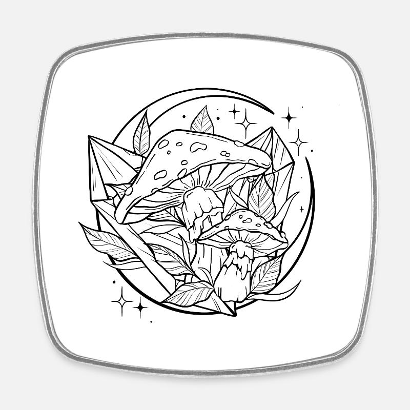 Champignon Sorcière avec Cristal Magique - Magnet carré - blanc