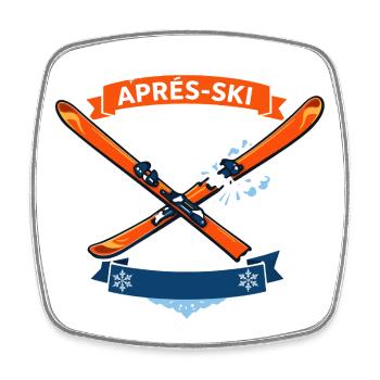 Comic Ski gekreuzt mit fröhlichem Banner - Viereckiger Kühlschrankmagnet - Weiß - Vorne