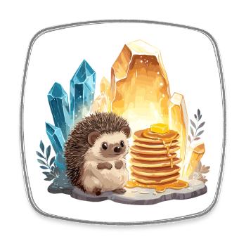 Hedgehog with pancakes in crystal cave - Square fridge magnet - white - Front