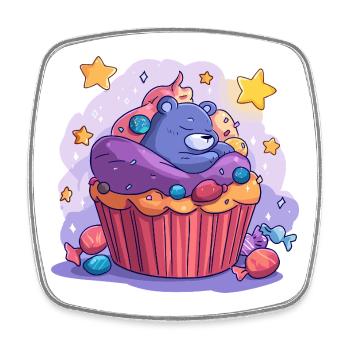 Süßer Bären Cupcake Traum - Viereckiger Kühlschrankmagnet - Weiß - Vorne