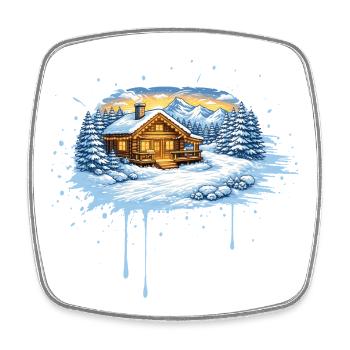 Winter mountain hut in the snow – Alpine winter idyll - Square fridge magnet - white - Front