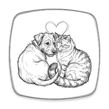 Amis mignons (Chat + Chien) - Magnet carré - blanc - Devant