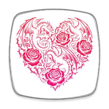 Cœur Romantique Dragon Roses et Amour - Magnet carré - blanc - Devant