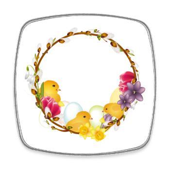 Couronne de printemps avec motif de Pâques et de printemps - Magnet carré - blanc - Devant