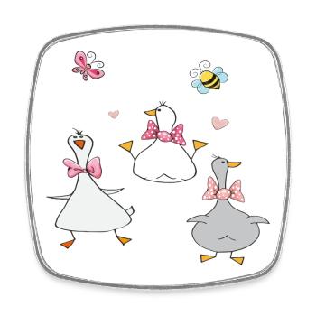 funny geese with butterfly and bee - Square fridge magnet - white - Front