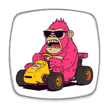 Pink Monkey Racer Kart - Viereckiger Kühlschrankmagnet - Weiß - Vorne