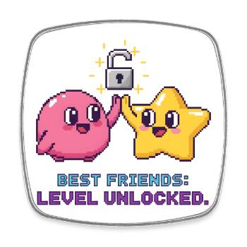 Best Friends BFF Pixel Gaming Level Up - Square fridge magnet - white - Front