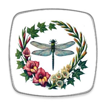 Dragonfly Floral Wreath Frame - Square fridge magnet - white - Front
