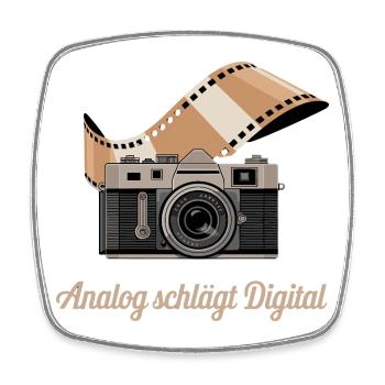  Analog schlägt Digital Retro Kamera - Viereckiger Kühlschrankmagnet - Weiß - Vorne