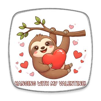 Süßes Faultier Hanging with my Valentine Herz - Viereckiger Kühlschrankmagnet - Weiß - Vorne