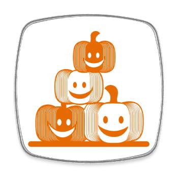 Quatre citrouilles rieuses – Icône moderne d’Halloween - Magnet carré - blanc - Devant