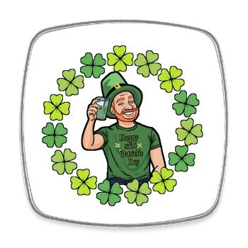 Dessin animé de la Saint-Patrick avec des trèfles - Magnet carré - blanc - Devant