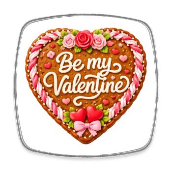 Cœur en pain d’épices Sois ma Saint-Valentin - Magnet carré - blanc - Devant
