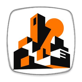 Silhouette géométrique de la ville orange - Magnet carré - blanc - Devant