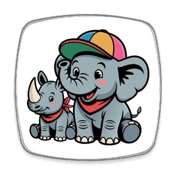 Casquette Drôle Éléphant-Rhinocéros - Magnet carré - blanc - Devant