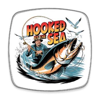 Hooked By The Sea Vintage-Angeln - Viereckiger Kühlschrankmagnet - Weiß - Vorne