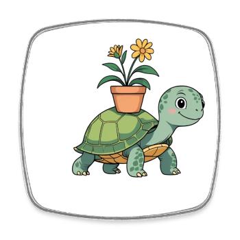 Petite tortue avec pot - Magnet carré - blanc - Devant