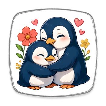 Kuschel-Pinguine im Blumenmeer - Viereckiger Kühlschrankmagnet - Weiß - Vorne