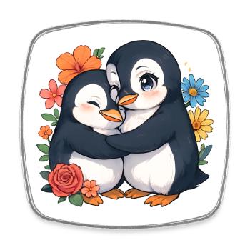 Kuschelpinguine im Blütenkreis - Viereckiger Kühlschrankmagnet - Weiß - Vorne
