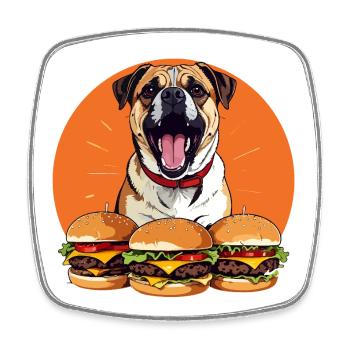 Fröhlicher Hund Burgerparade lustiges Hunde Motiv - Viereckiger Kühlschrankmagnet - Weiß - Vorne