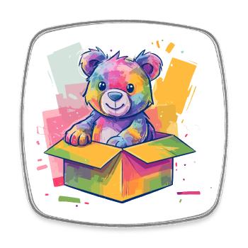 Regenbogenbär im Karton - Viereckiger Kühlschrankmagnet - Weiß - Vorne