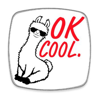 OK Cool Lama Sonnenbrille Sitzend Lustig Frech - Viereckiger Kühlschrankmagnet - Weiß - Vorne