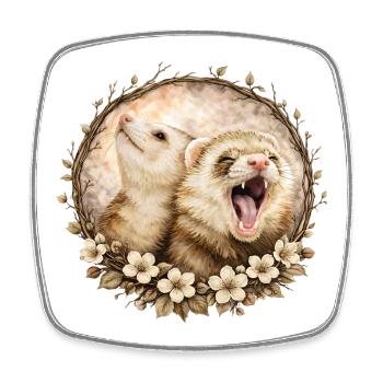 Ferrets in the Circle of Flowers - Square fridge magnet - white - Front