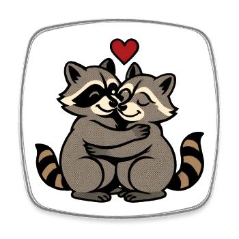 Waschbär Liebe Umarmung Retro Cartoon - Viereckiger Kühlschrankmagnet - Weiß - Vorne