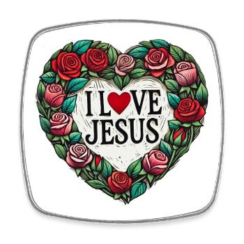 I Love Jesus Floral Heart - Square fridge magnet - white - Front