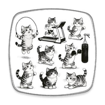 Retro Fitness Katze – Vintage Gym Kreuzheben - Viereckiger Kühlschrankmagnet - Weiß - Vorne