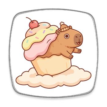 Capybara cupcake on cloud sweet motif - Square fridge magnet - white - Front