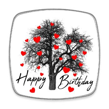 Red Hearts Tree Happy Birthday - Square fridge magnet - white - Front