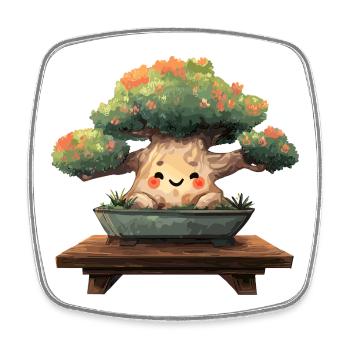Kawaii Bonsai Smile in Pot - Square fridge magnet - white - Front