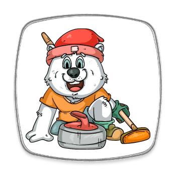 Curling player polar bear - Square fridge magnet - white - Front