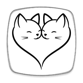 Cat Heart Love Line Art | Cute Romantic Cats Duo - Square fridge magnet - white - Front