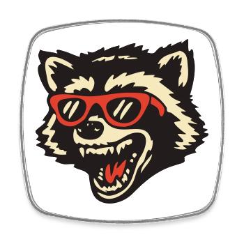 Waschbär mit roter Sonnenbrille Cartoon - Viereckiger Kühlschrankmagnet - Weiß - Vorne