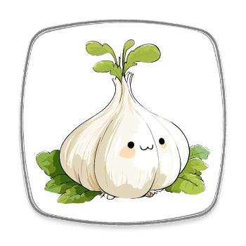 Kawaii Knoblauchknolle Mascot - Viereckiger Kühlschrankmagnet - Weiß - Vorne