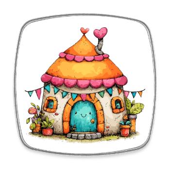 Mushroom house with garlands - Square fridge magnet - white - Front