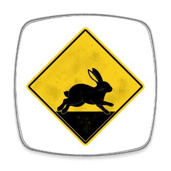 Lapin panneau de signalisation jaune - Magnet carré - blanc - Devant