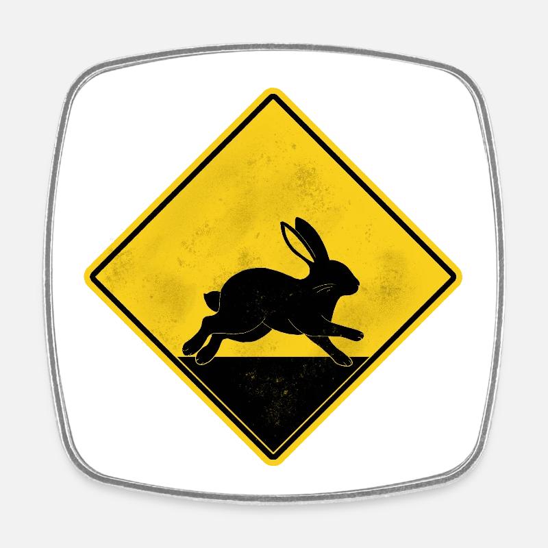 Rabbit yellow road sign - Square fridge magnet - white