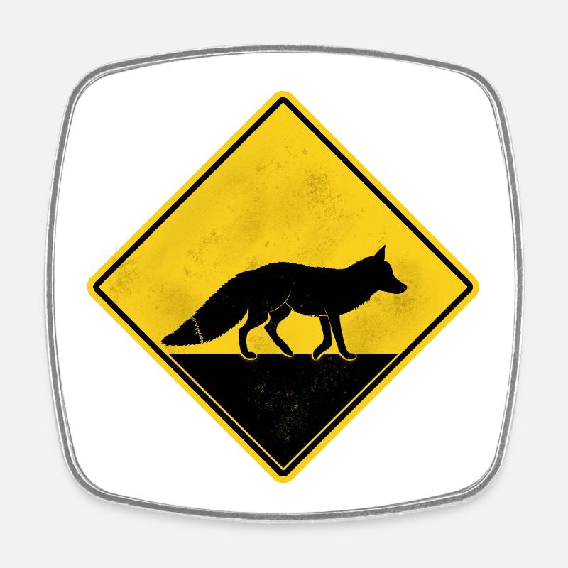 Fox Yellow Road Sign - Square fridge magnet - white