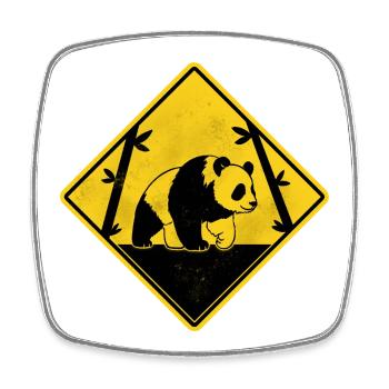 Panda yellow road sign - Square fridge magnet - white - Front
