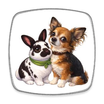 Lapins nains Paulinchen et Chihuahua Dexter - Magnet carré - blanc - Devant