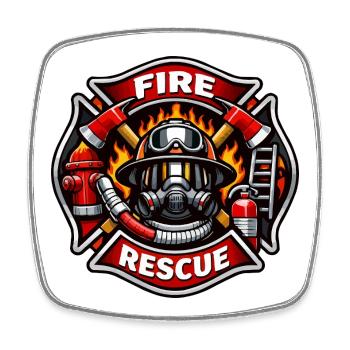Insigne de secours des pompiers - Magnet carré - blanc - Devant