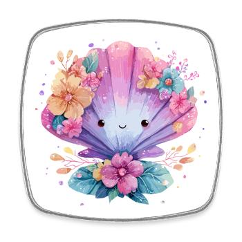 Flower mussel with cheerful flowers - Square fridge magnet - white - Front