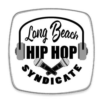 Kreuzende Mikrofone Schwarz - Long Beach Music - Viereckiger Kühlschrankmagnet - Weiß - Vorne