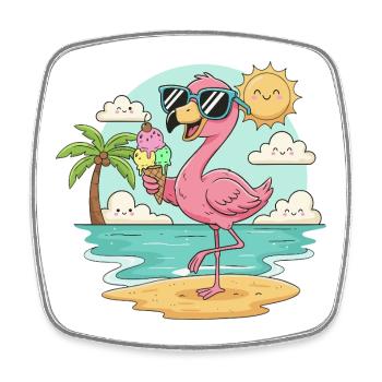Flamingo am Strand mit Eis & Sonne - Square fridge magnet - white - Front