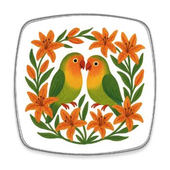 Turteltauben im Orange Lily-Rahmen - Viereckiger Kühlschrankmagnet - Weiß - Vorne