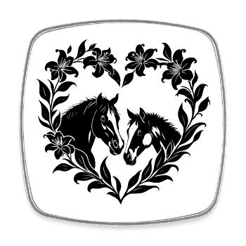 Chevaux Cœur Fleurs Silhouette Amour Art - Magnet carré - blanc - Devant